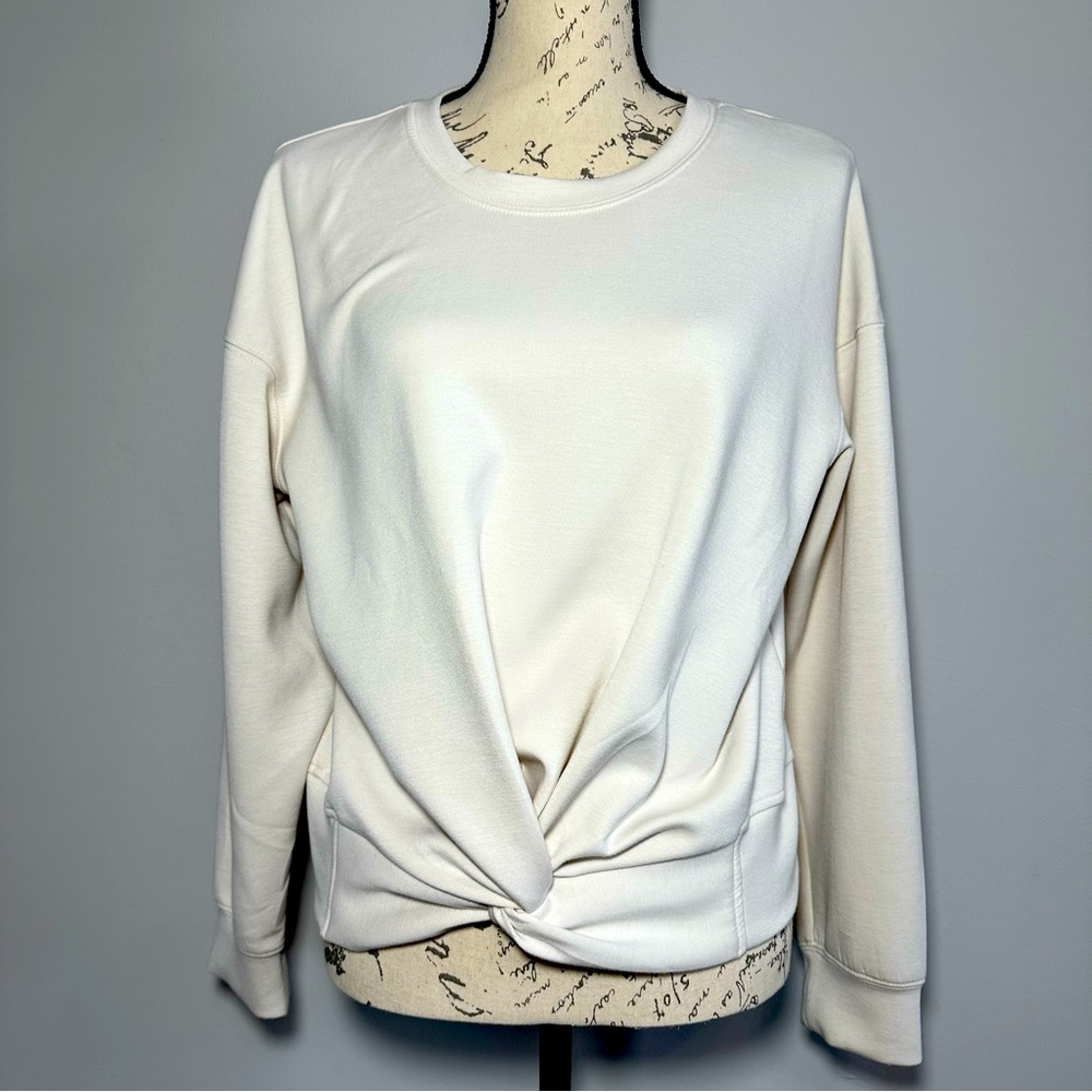 Magaschoni | Cream Front-Knot Crew Neck Ultra Soft Long Sleeve Top | Size XS/S